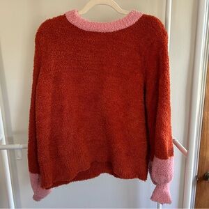Lauren Conrad fuzzy sweater with pink accents